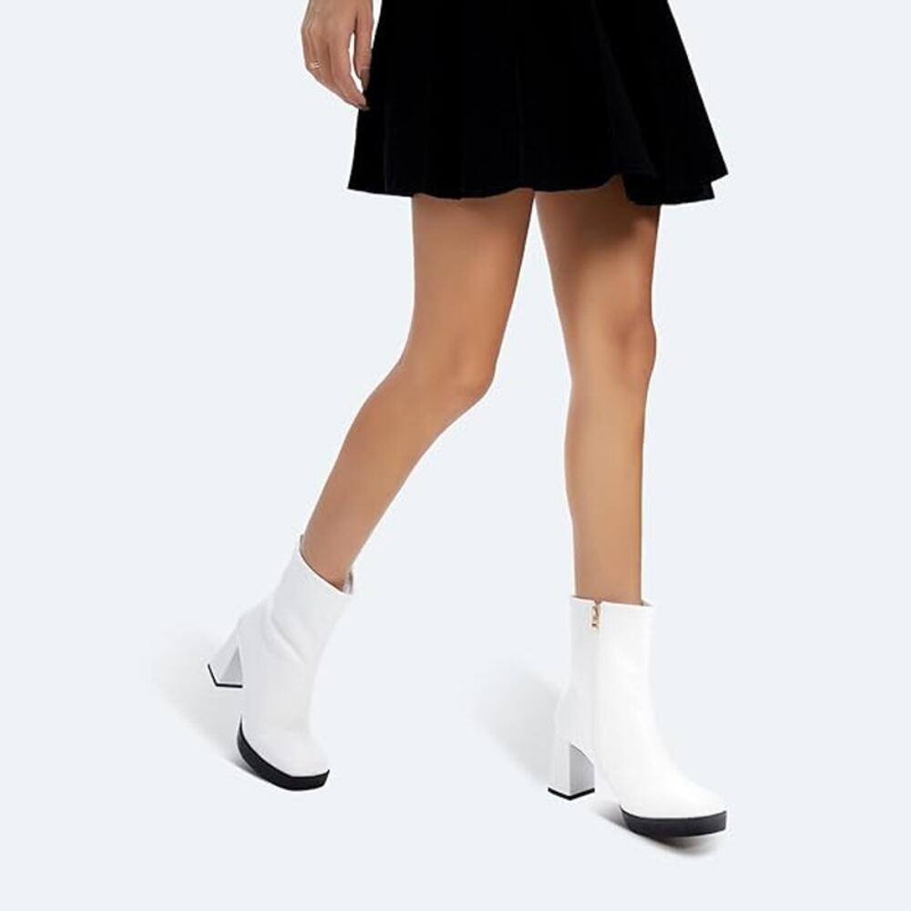 White Women's Block Heel Sock Boot - Picture 4 of 5